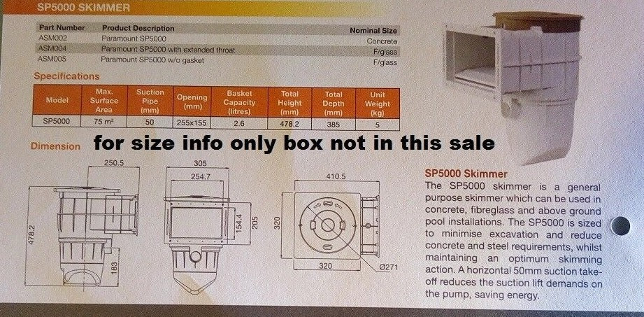 Escutcheon kit SP5000 Skimmer box Waterco